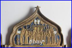 Icône quadriptyque bronze émaillé 12 Grandes fêtes Russie XIXe siècle (73147)