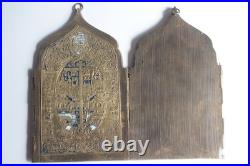 Icône quadriptyque bronze émaillé 12 Grandes fêtes Russie XIXe siècle (73147)