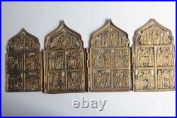 Icône quadriptyque bronze émaillé 12 Grandes fêtes Russie XIXe siècle (73151)