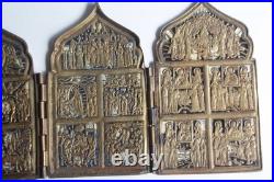 Icône quadriptyque bronze émaillé 12 Grandes fêtes Russie XIXe siècle (73151) Icône quadriptyque bronze émaillé 12 Grandes fêtes Russie XIXe siècle (73151)