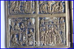 Icône quadriptyque bronze émaillé 12 Grandes fêtes Russie XIXe siècle (73151) Icône quadriptyque bronze émaillé 12 Grandes fêtes Russie XIXe siècle (73151)