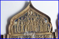 Icône quadriptyque bronze émaillé 12 Grandes fêtes Russie XIXe siècle (73151)