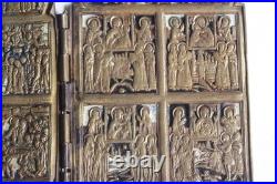 Icône quadriptyque bronze émaillé 12 Grandes fêtes Russie XIXe siècle (73151)