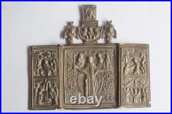 Icône triptyque bronze Saint Nicolas de Mozajsk Russie XIXe siècle (73163)