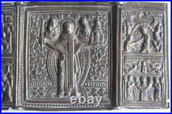 Icône triptyque bronze Saint Nicolas de Mozajsk Russie XIXe siècle (73163)