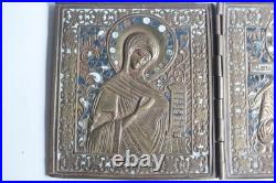 Icône triptyque bronze émaillé Déisis Russie XIXe siècle (73148)