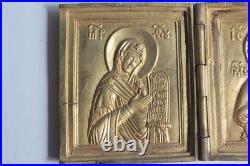 Icône triptyque bronze émaillé Déisis Russie XIXe siècle (73153)