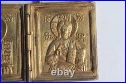 Icône triptyque bronze émaillé Déisis Russie XIXe siècle (73153)