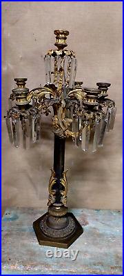 Important Couple Chandelier Bronze D'Or Pendentif Cristal Stildes XIX Siècle