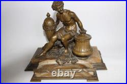 Important encrier Bronze XIXe siècle Antiquités objets de bureau (34704)