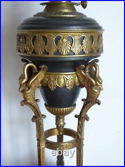 Importante Lampe A Petrole Athenienne Style Empire Bronze XIX Siecle