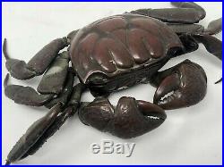 Japon XIX ème Siècle Crabe Bronze Articulé Patine Brune Japonais 19 ème