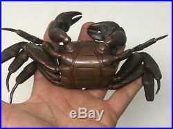 Japon XIX ème Siècle Crabe Bronze Articulé Patine Brune Japonais 19 ème