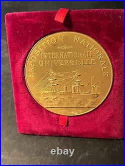 Jolie médaille Art Nouveau bronze doré Exposition Internationale NICE 1897