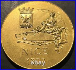 Jolie médaille Art Nouveau bronze doré Exposition Internationale NICE 1897