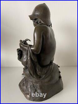 L Enfant Et Le Lapin, Sculpture En Bronze d époque de la fin du XIX ème siècle