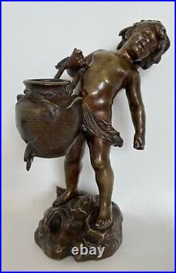 L Enfant à La Cruche, Bronze Signé Aug Moreau d époque du XIX ème siècle