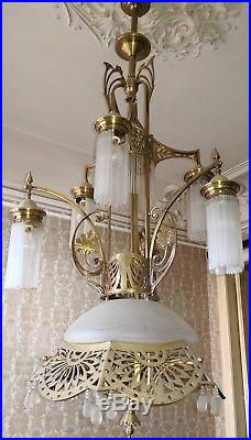 Lampe De Style Art Nouveau. Cristal Bronze. Espagne. Siècle Xixe-xx