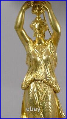 Lampe Vestale à l'Antique En Bronze Doré Et Marbre, époque Milieu XIX ème Siècle