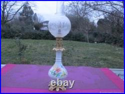 Lampe à pétrole ancienne Libellule peinture porcelaine bronze XIX siècle