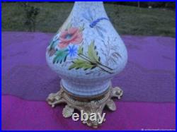 Lampe à pétrole ancienne Libellule peinture porcelaine bronze XIX siècle