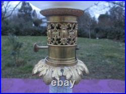 Lampe à pétrole ancienne Libellule peinture porcelaine bronze XIX siècle