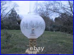 Lampe à pétrole ancienne Libellule peinture porcelaine bronze XIX siècle