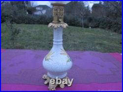 Lampe à pétrole ancienne Libellule peinture porcelaine bronze XIX siècle