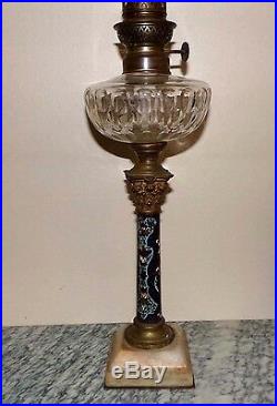 Lampe à pétrole bronze cloisonné émail cristal baccarat XIX 19è siècle
