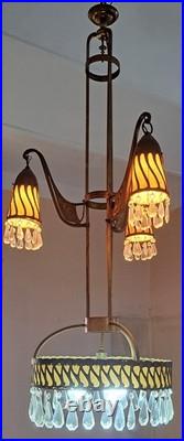 Lampe moderniste, bronze et larmes de verre, XIXe siècle