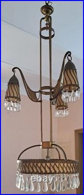 Lampe moderniste, bronze et larmes de verre, XIXe siècle