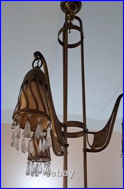 Lampe moderniste, bronze et larmes de verre, XIXe siècle