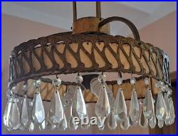 Lampe moderniste, bronze et larmes de verre, XIXe siècle