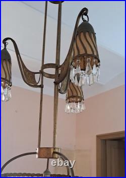 Lampe moderniste, bronze et larmes de verre, XIXe siècle