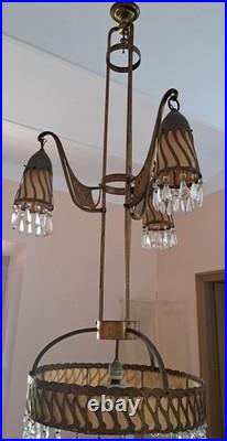 Lampe moderniste, bronze et larmes de verre, XIXe siècle