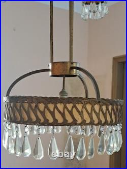 Lampe moderniste, bronze et larmes de verre, XIXe siècle