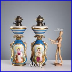 Lampes Anciennes Céramique Peinte Bronze Europe XIXe Siècle Originales