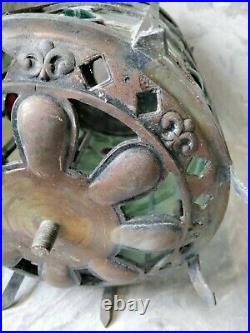 Lanterne vitrail et bronze XIXé siècle, entièrement riveter, château, ornement