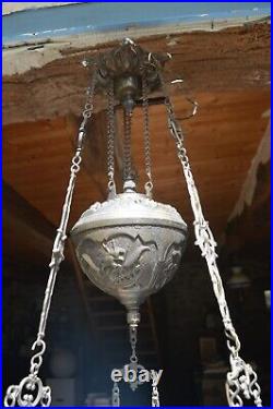 Lustre Bronze Lampe à Pétrole Napoléon III Fin XIXe Siècle Monte et Baisse