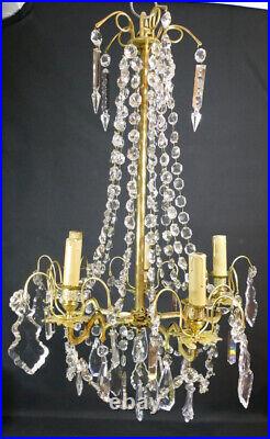 Lustre En Bronze, Laiton Et Pampilles De Cristal, époque XIX ème Siècle