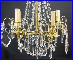 Lustre En Bronze, Laiton Et Pampilles De Cristal, époque XIX ème Siècle