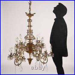 Lustre Néo-Gothique Bronze Cristal XIXe Siècle Lustre Néo-Gothique Bronze Cristal XIXe Siècle