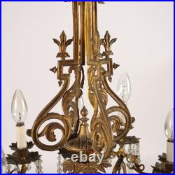 Lustre Néo-Gothique Bronze Cristal XIXe Siècle Lustre Néo-Gothique Bronze Cristal XIXe Siècle