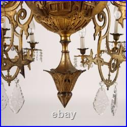 Lustre Néo-Gothique Bronze Cristal XIXe Siècle Lustre Néo-Gothique Bronze Cristal XIXe Siècle