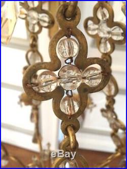 Lustre à chaines en bronze doré et pampilles cristal XIX° siècle