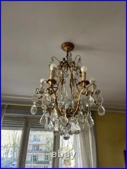 Lustre à pampilles en bronze doré et cristal, XIXe siècle