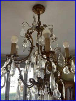 Lustre à pampilles en bronze doré et cristal, XIXe siècle