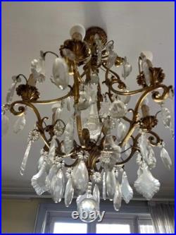 Lustre à pampilles en bronze doré et cristal, XIXe siècle