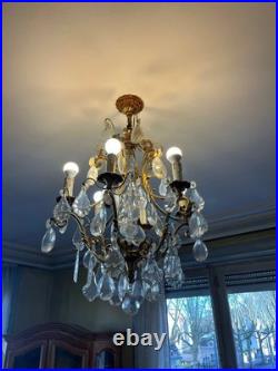 Lustre à pampilles en bronze doré et cristal, XIXe siècle