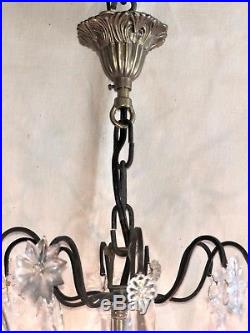 Lustre ancien XIXe siècle 6 feux bronze patiné et cristal